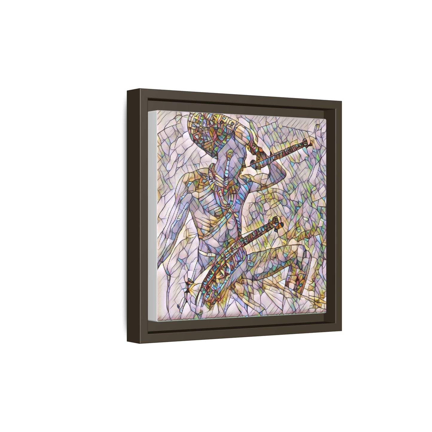 Stained Glass Blue Musician — Framed Matte Canvas Art