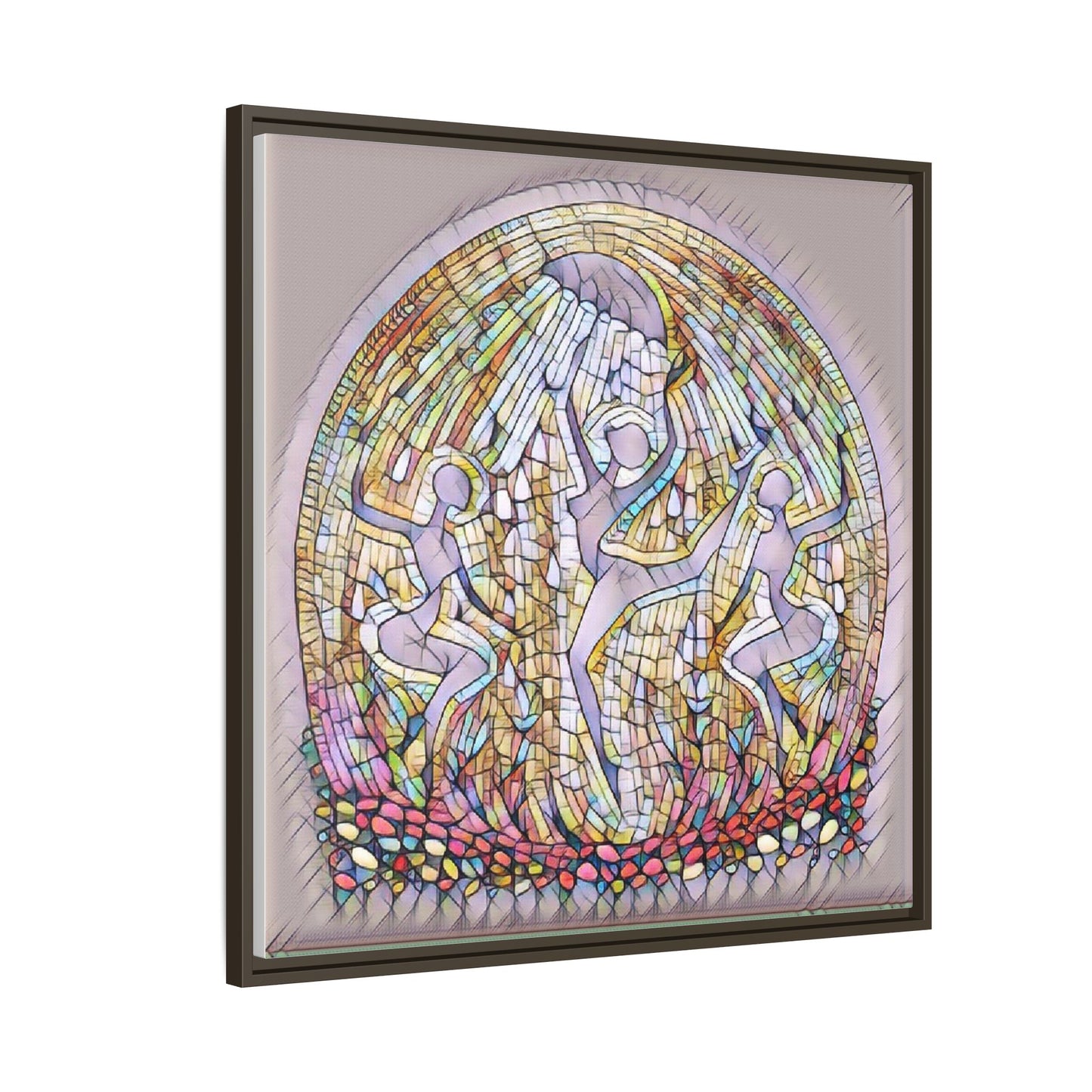 Framed Canvas Art - Stained Glass Dance Trio (Matte Multi-Color)