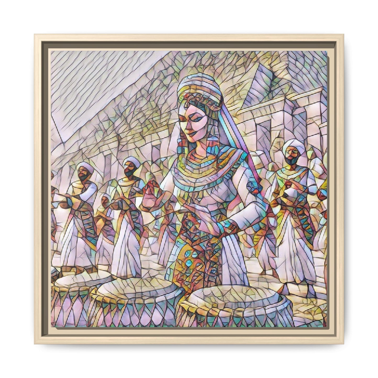 Egyptian Drummers Framed Canvas Art — Colorful Egyptian Dancer Wall Decor