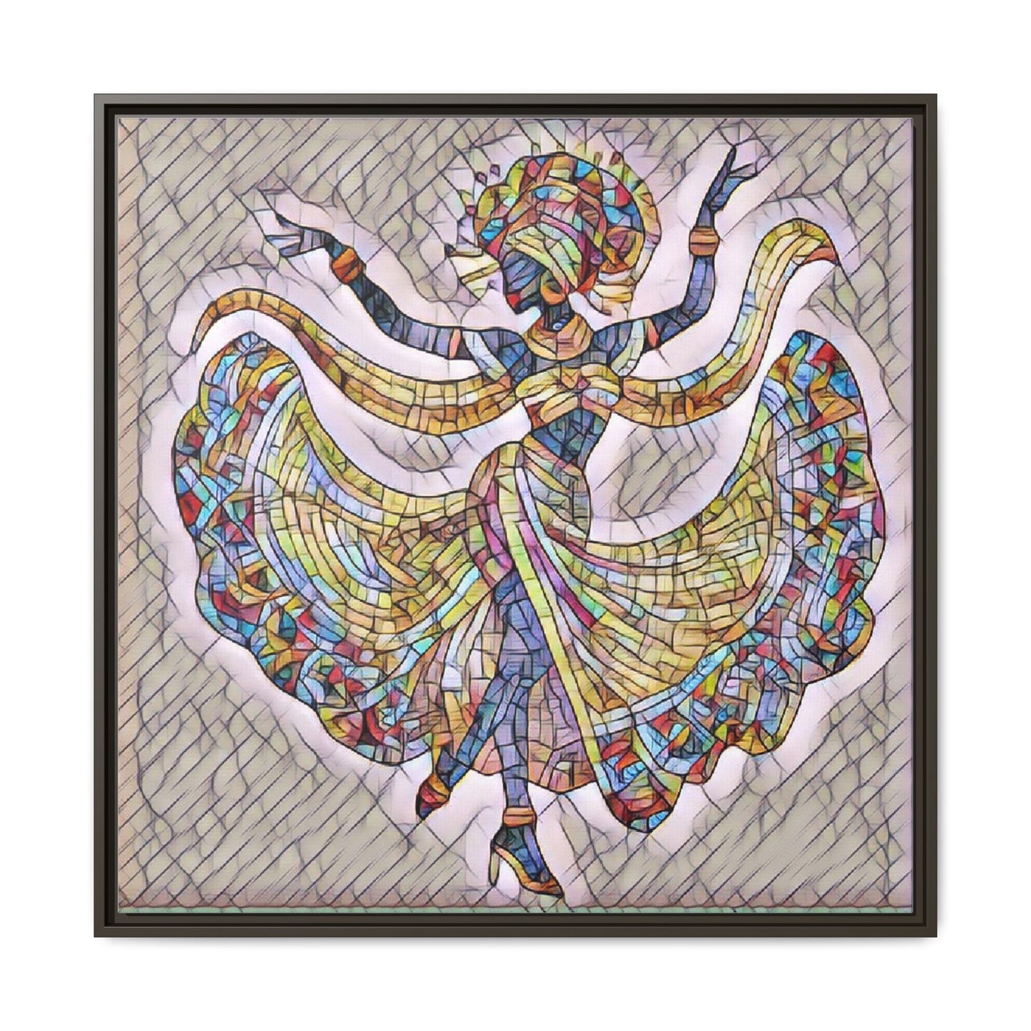 Colorful Mosaic Dancer Framed Canvas Art