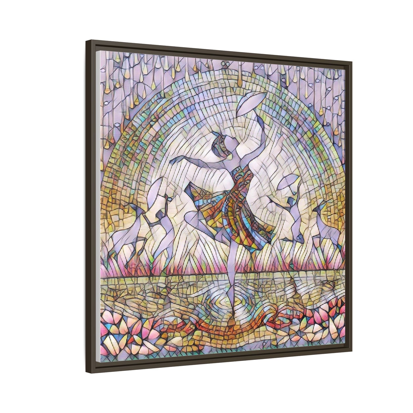 Stained Glass Ballerina Framed Canvas Art — Dancer Mosaic Wall Decor