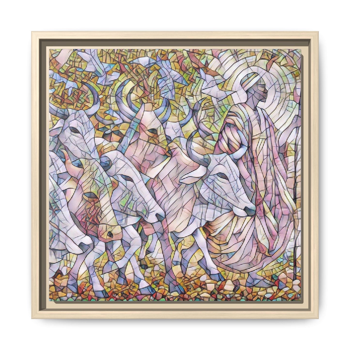 Framed Matte Canvas Art — Stained-Glass Style Cattle Herd