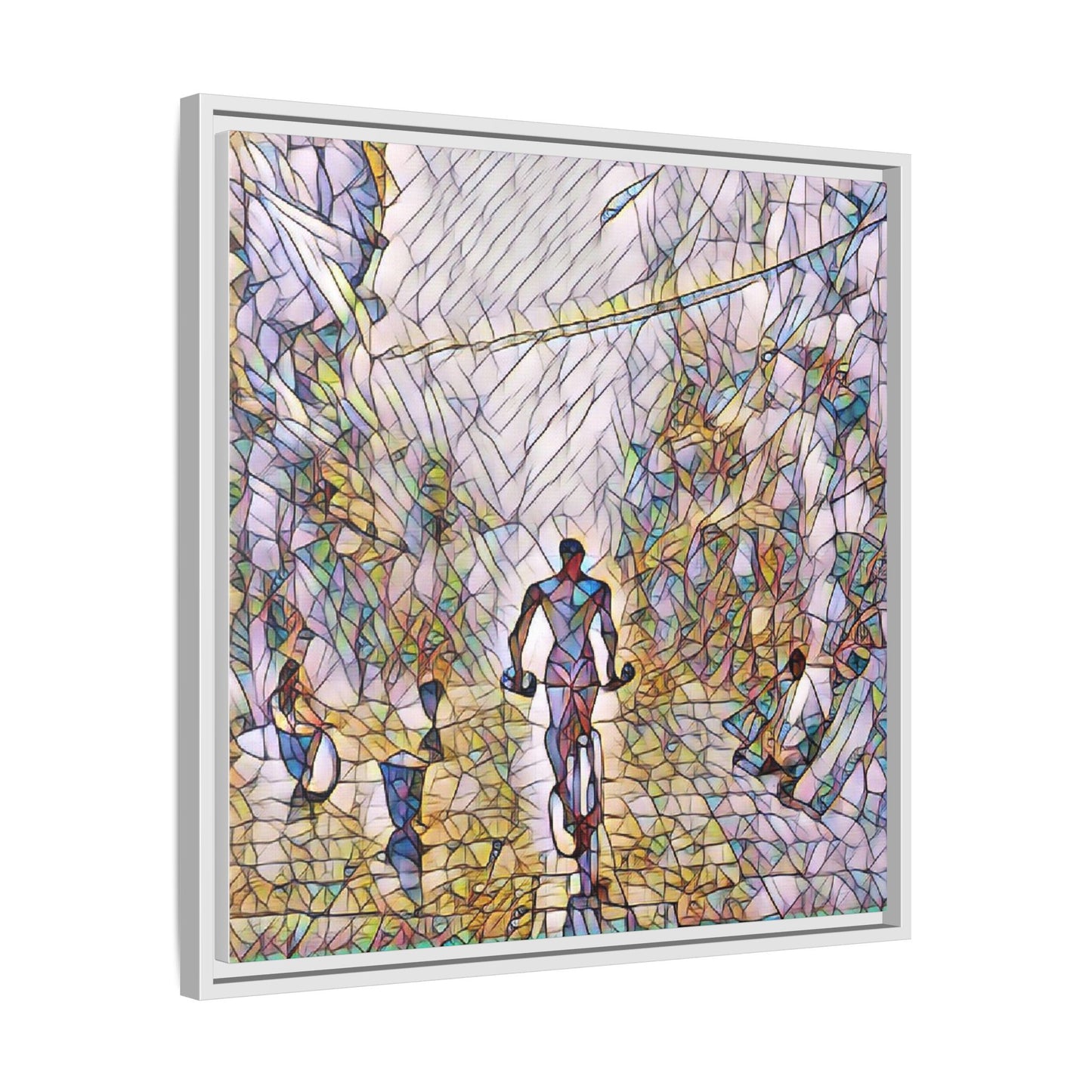 Cyclist Stained-Glass Matte Canvas Framed Wall Art