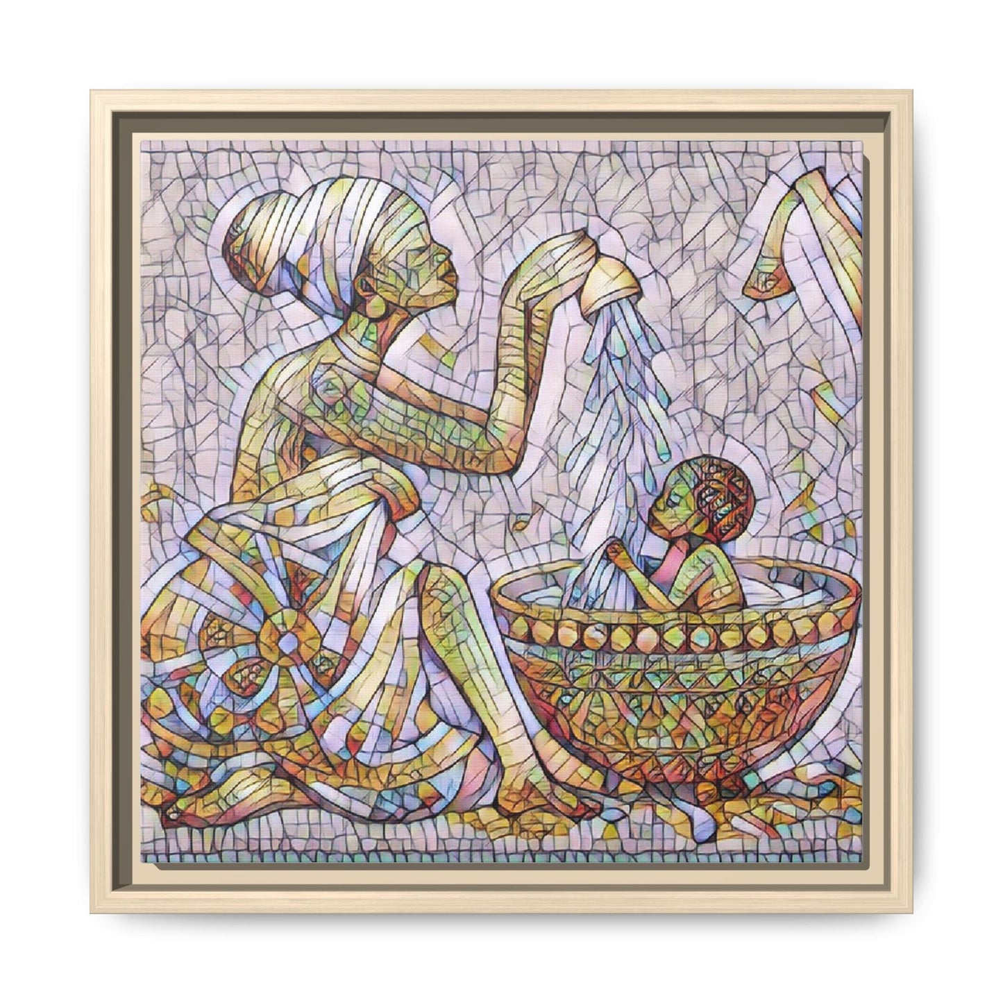 African Mother and Child Mosaic Matte Canvas (Framed)