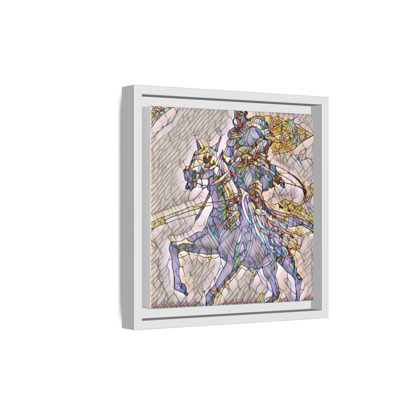 Framed Matte Canvas Art — Stained Glass Knight on Horse Fantasy Wall Decor