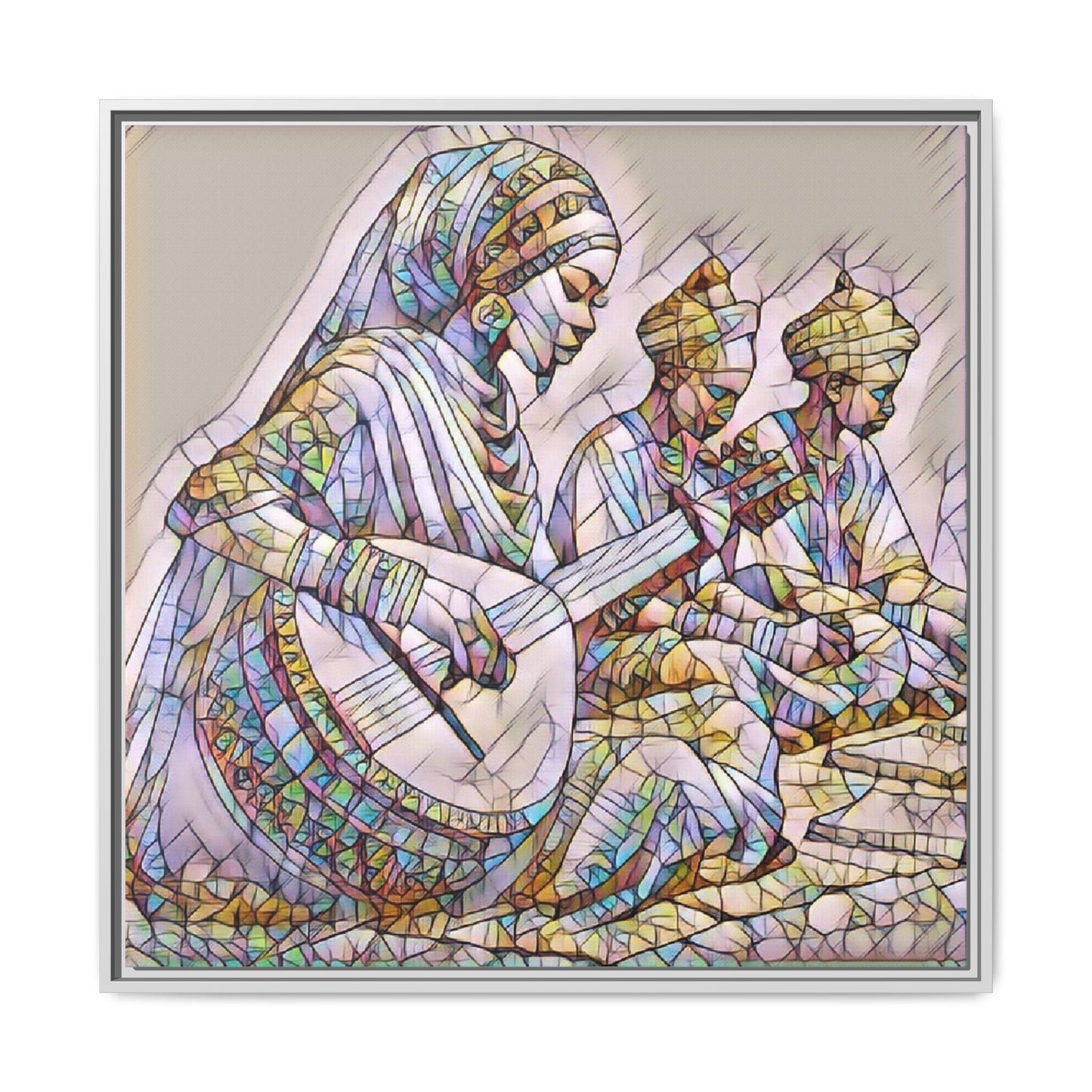 Framed Matte Canvas: Colorful Moroccan Musicians Wall Art
