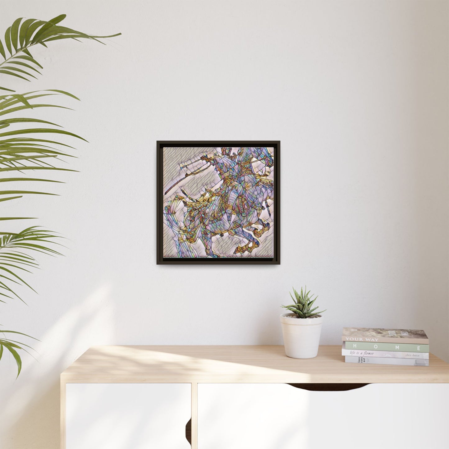 Framed Abstract Stained-Glass Horse Canvas