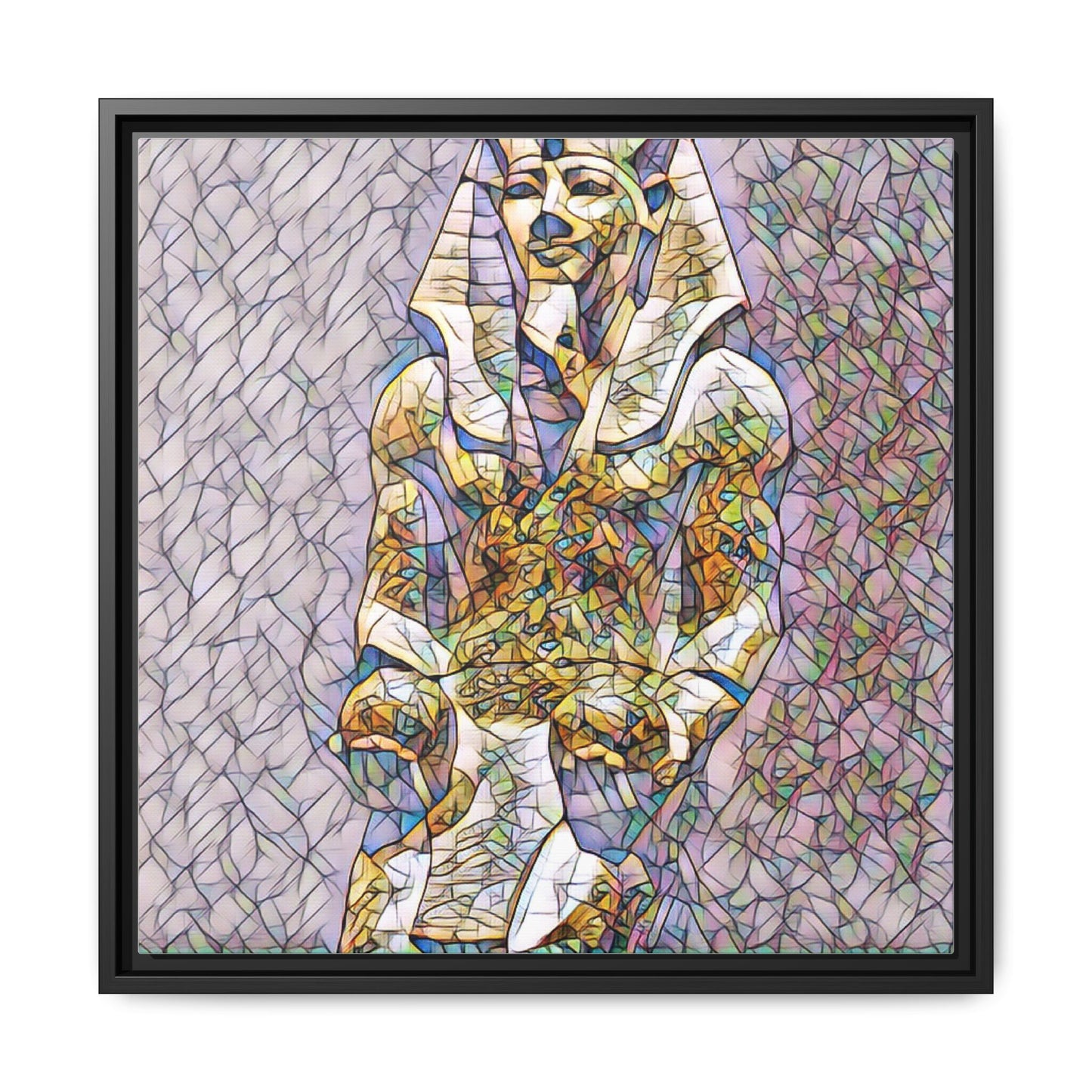 Framed Abstract Pharaoh Matte Canvas Wall Art — Multicolor Egyptian Statue Print