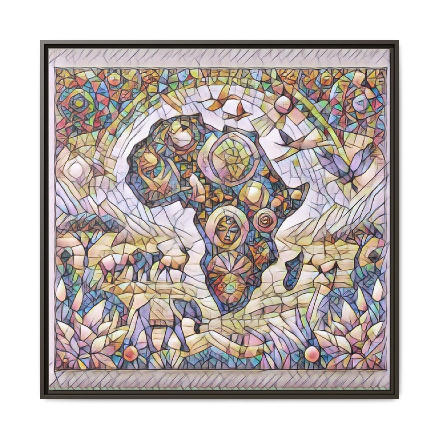 Abstract Mosaic Africa Framed Canvas — Colorful Stained-Glass Wall Art