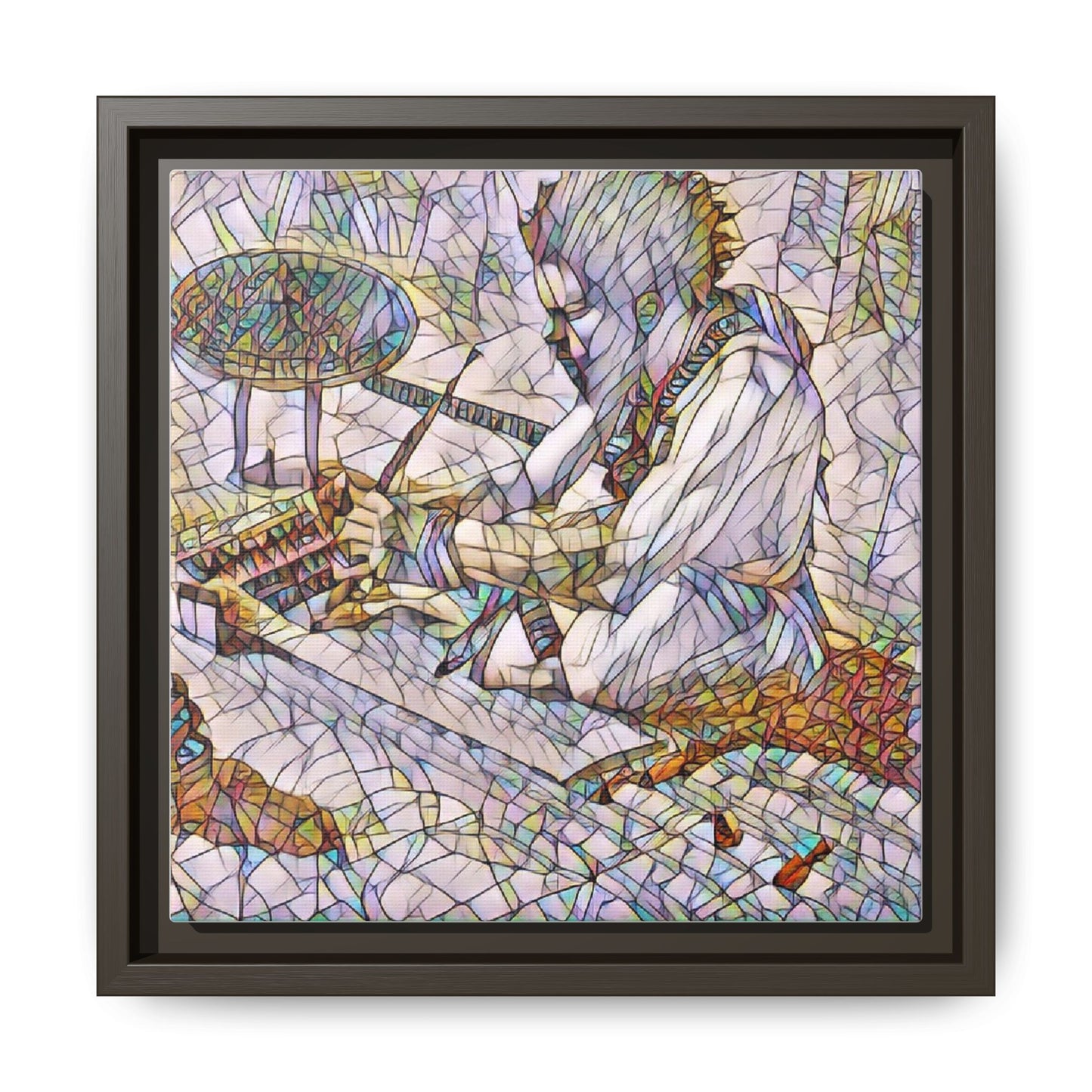 Framed Matte Canvas — Abstract Drummer Mosaic Wall Art