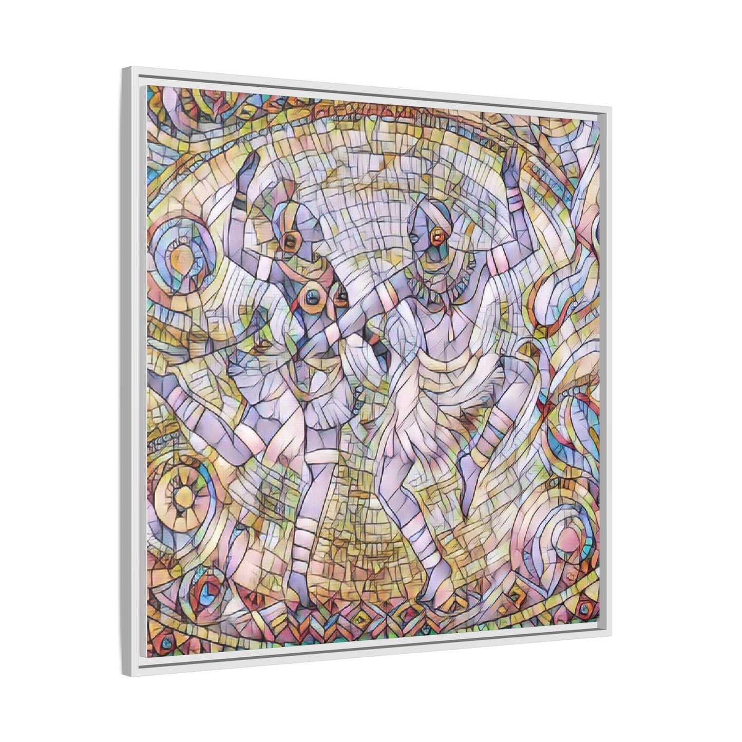 Abstract Dancers Matte Framed Canvas Wall Art — Multi‑Color Stained Glass Style