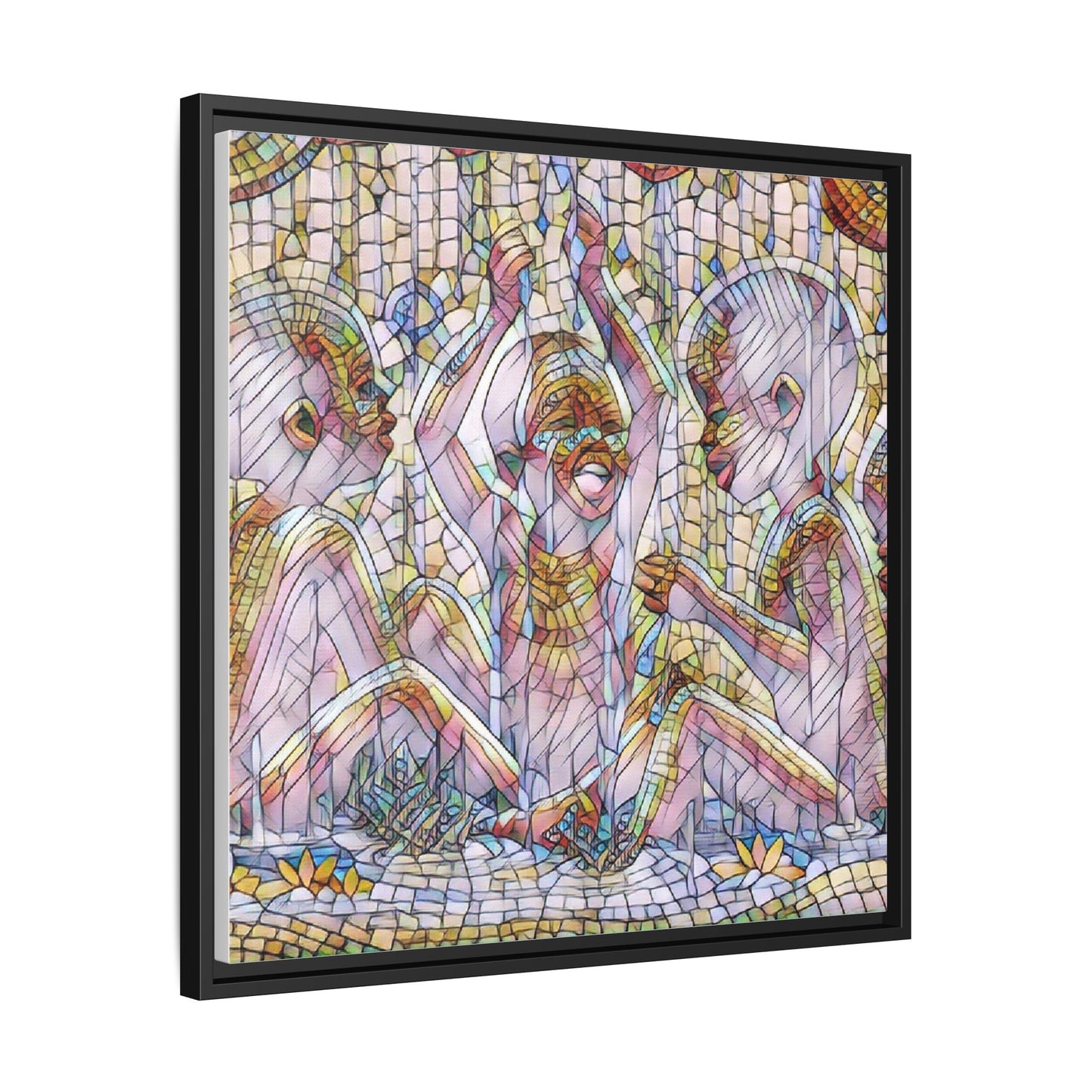 Framed Matte Canvas Art — Mosaic Children Playing (Multicolor)