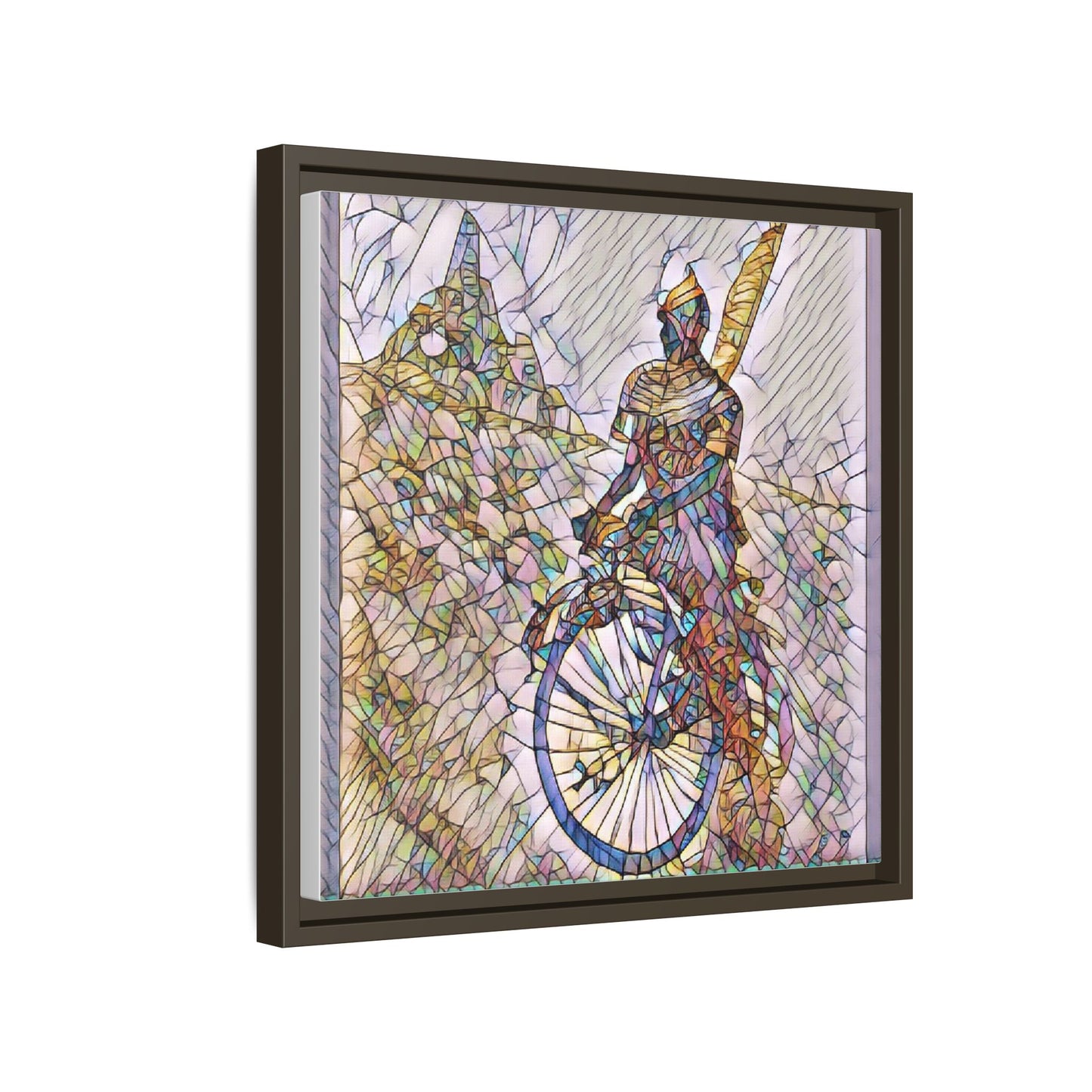 Cyclist Stained Glass Art Print — Framed Matte Canvas