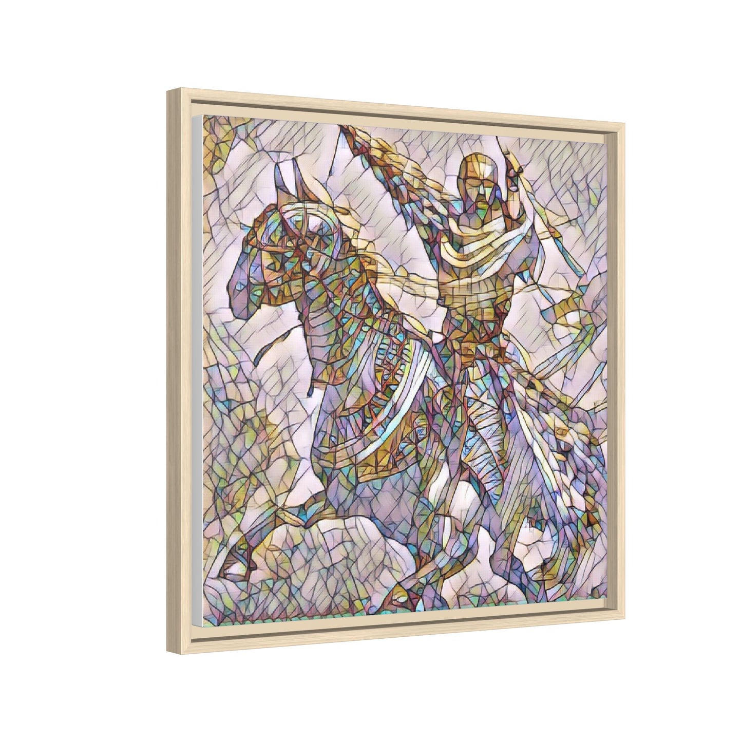 Framed Matte Canvas Print — Stained Glass Knight on Horse Artwork