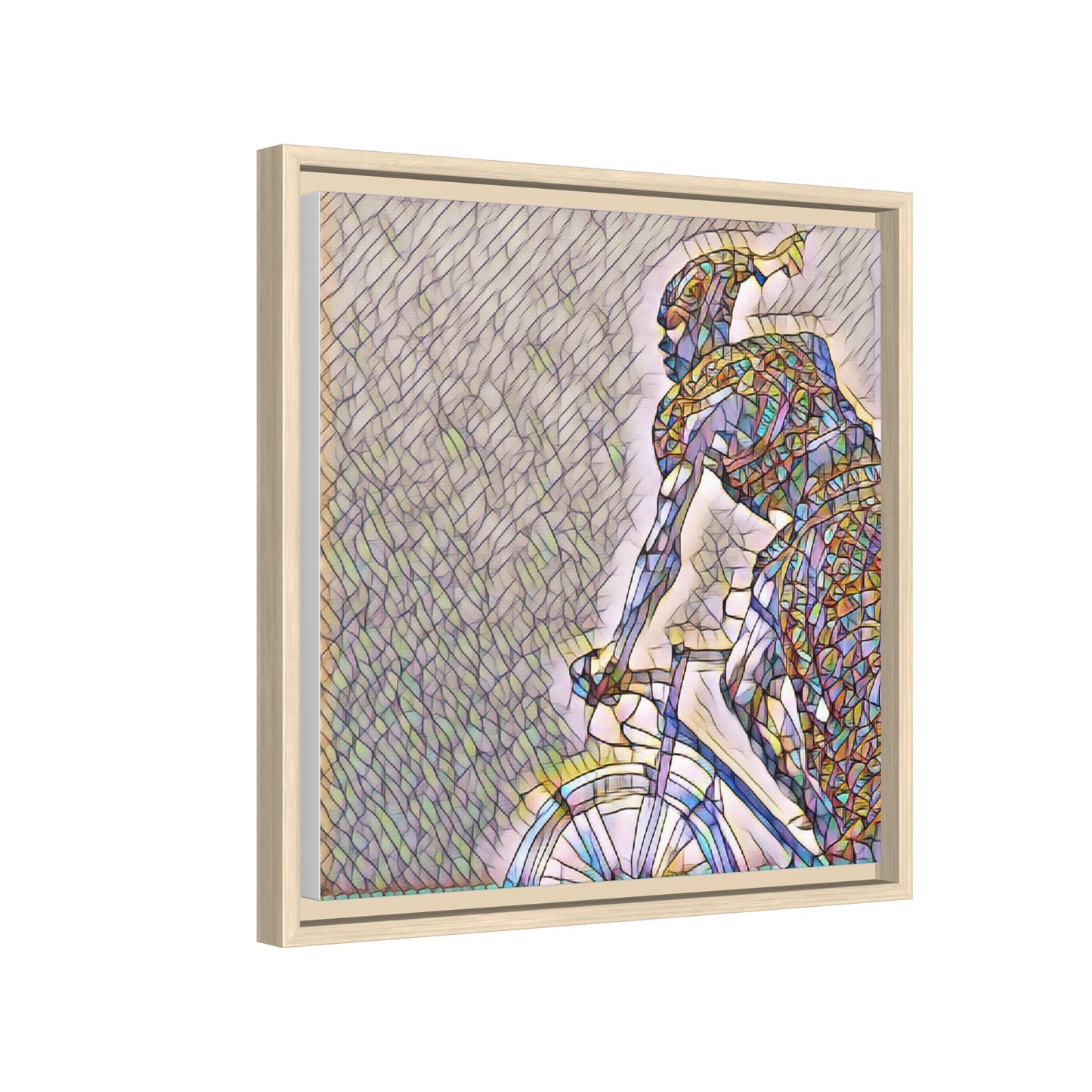 Cyclist Mosaic Matte Canvas Print — Framed Multicolor Bike Art