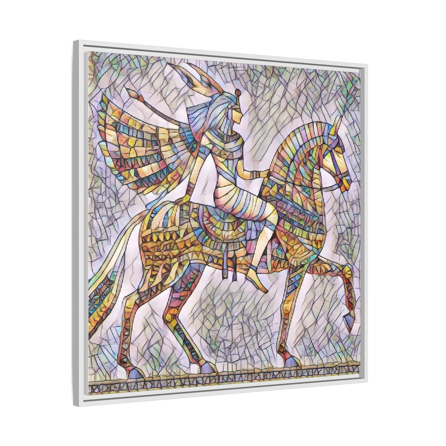 Stained-Glass Style Egyptian Horseman Framed Canvas Print