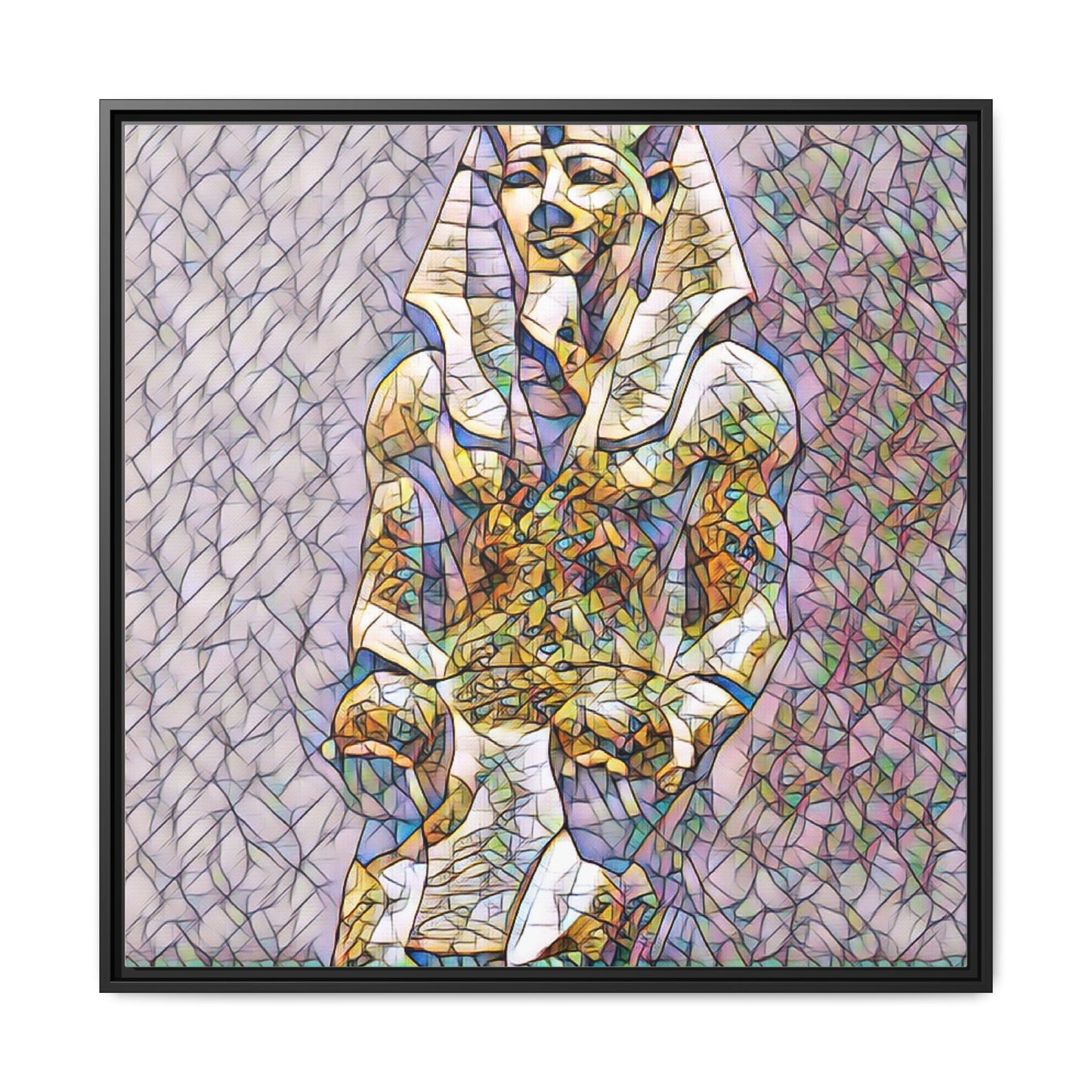 Framed Abstract Pharaoh Matte Canvas Wall Art — Multicolor Egyptian Statue Print