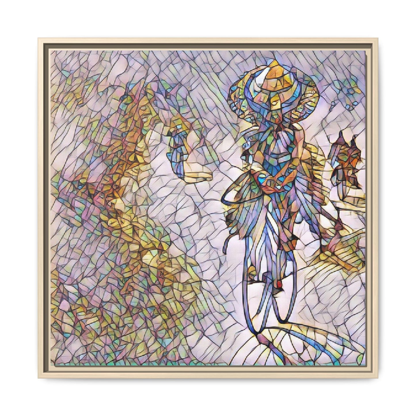 Abstract Cyclist Stained-Glass Art Print — Framed Matte Canvas