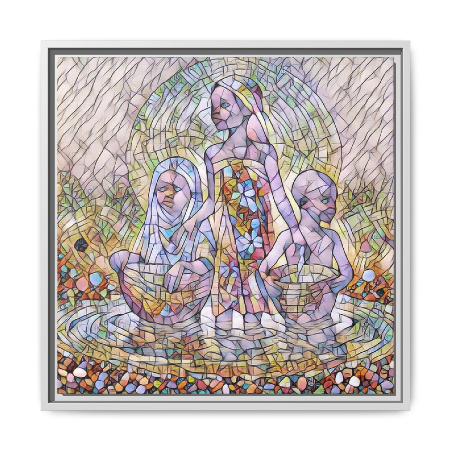 Framed Matte Canvas Art — Stained Glass Trio Women Illustration