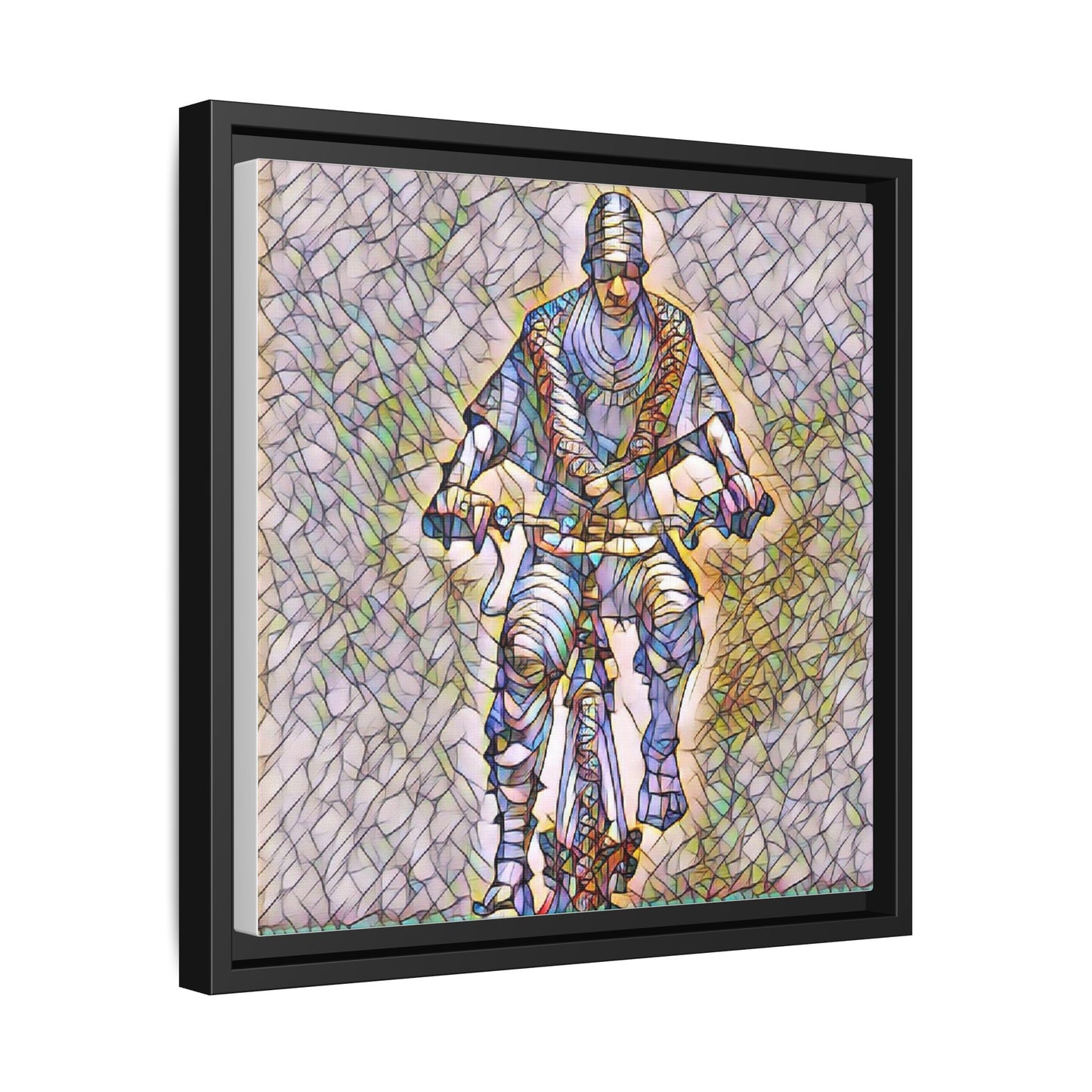 Framed Matte Canvas Art - Stylized Cyclist Illustration