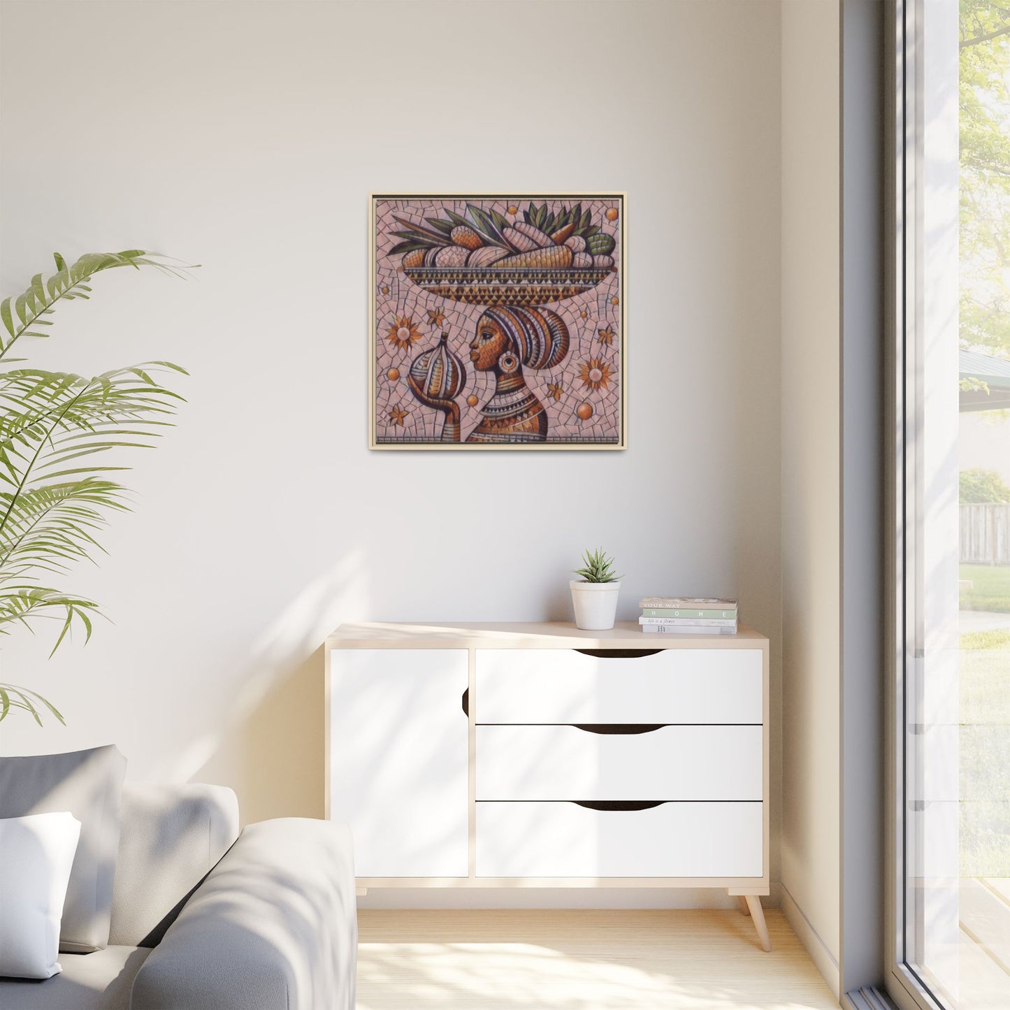 Egyptian Mosaic Goddess Matte Framed Canvas Wall Art