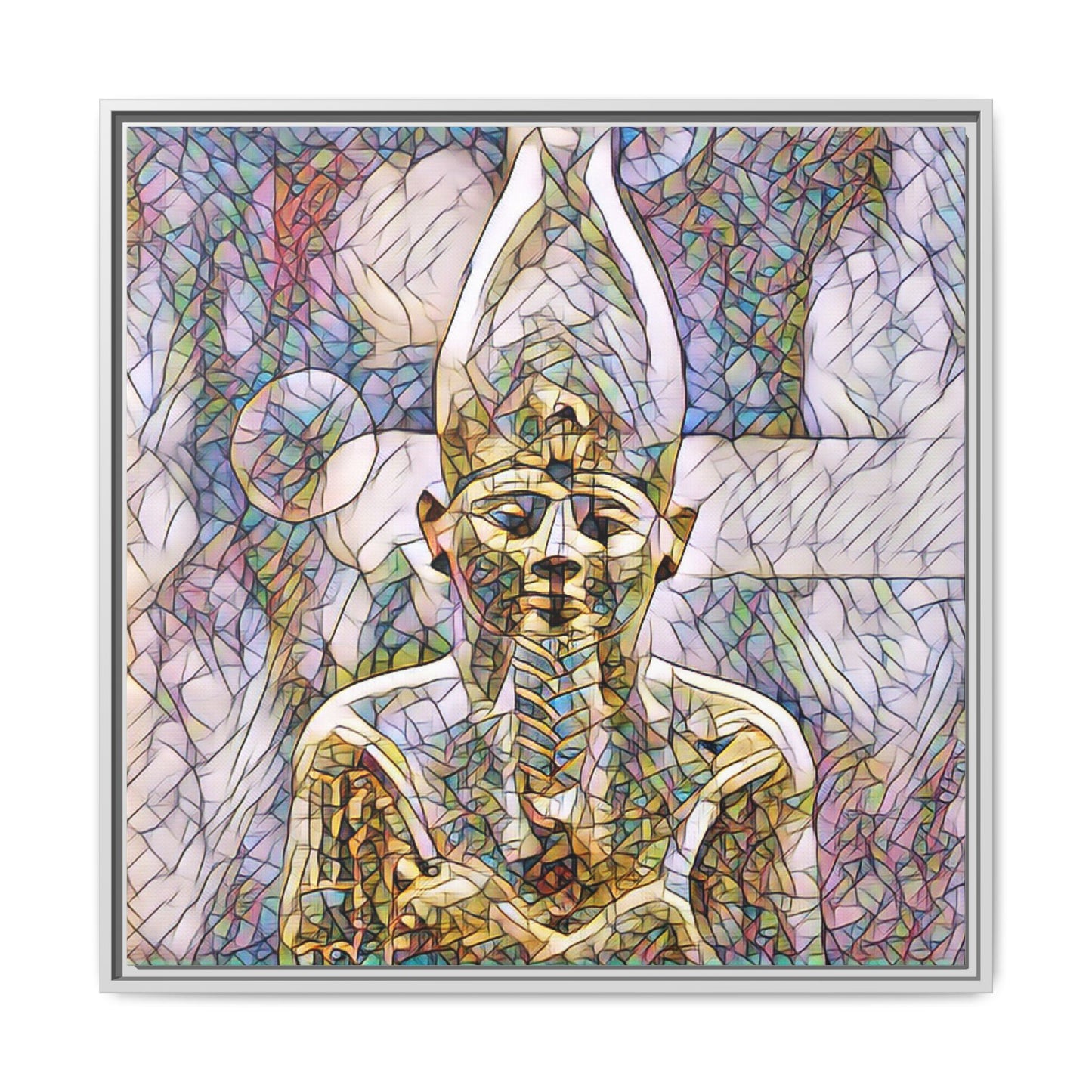 Egyptian Pharaoh Stained-Glass Style Matte Canvas Print, Framed