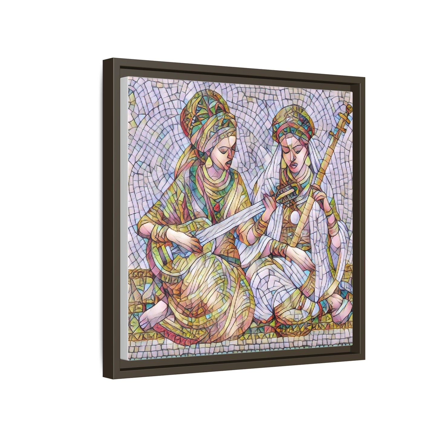 Framed Mosaic Art Print — Two Women Playing Lutes (Matte Canvas)