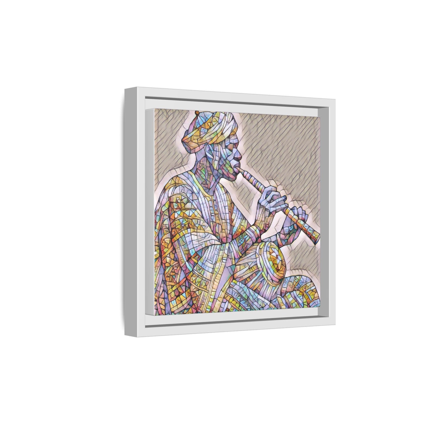 Framed Canvas Art — Colorful Middle Eastern Flute Player Print