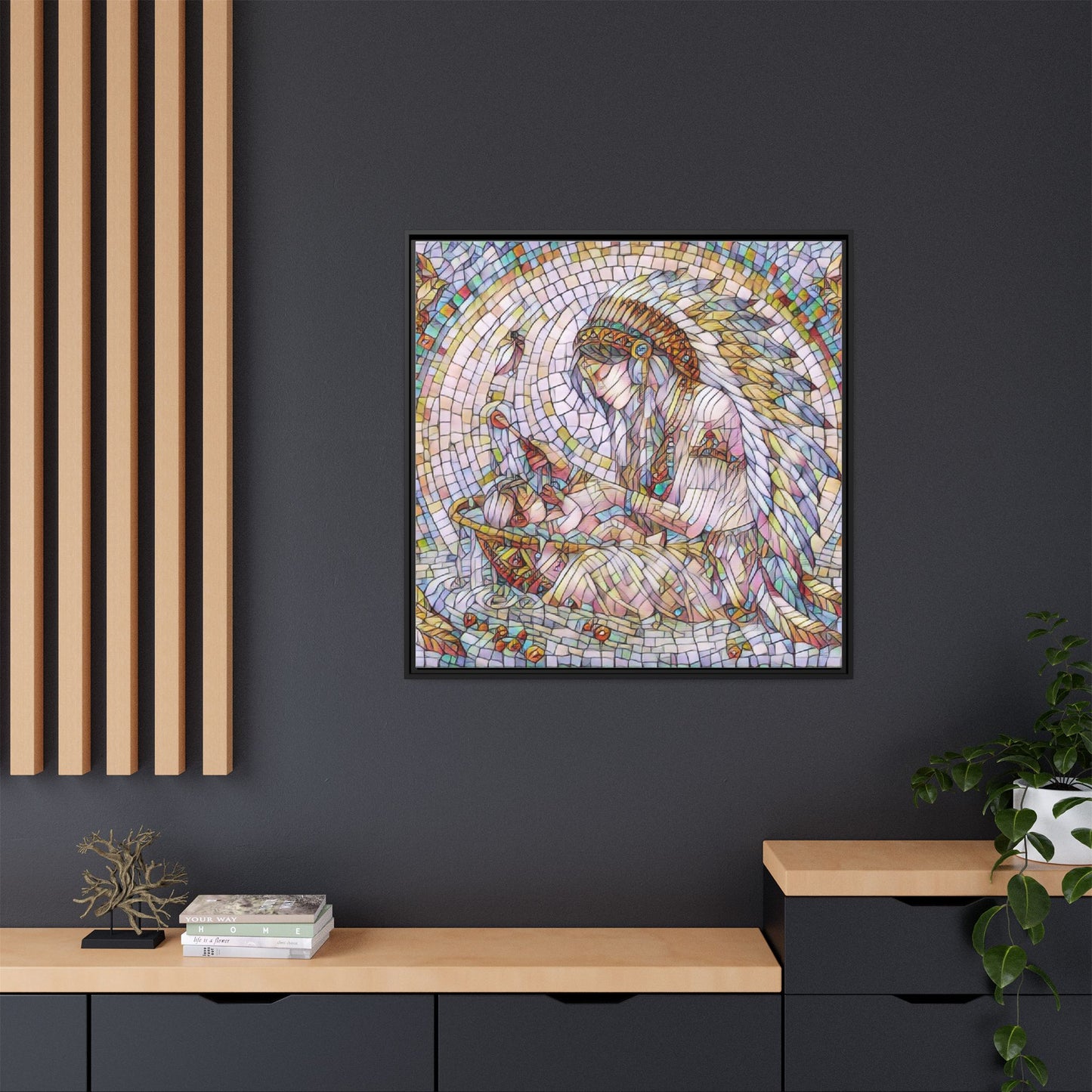 Framed Mosaic Native Mother & Child Matte Canvas Art