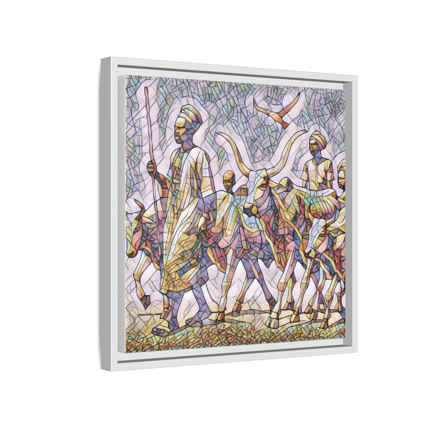 Framed Matte Canvas: Colorful African Herdsmen Art Print