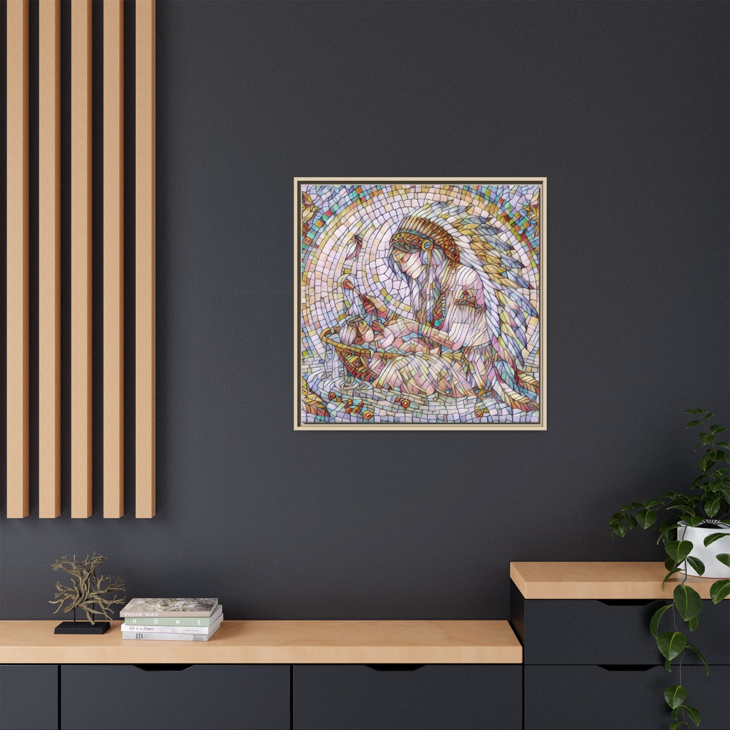 Framed Mosaic Native Mother & Child Matte Canvas Art