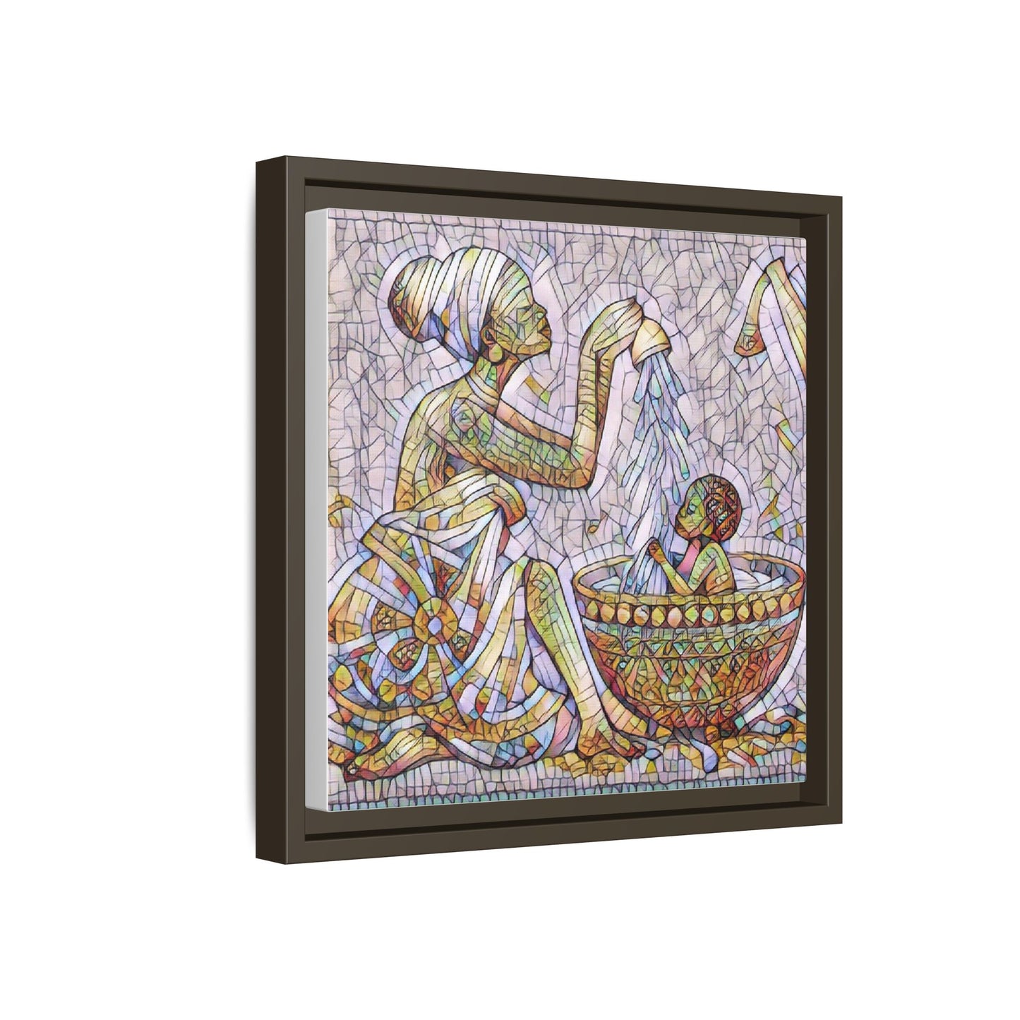 African Mother and Child Mosaic Matte Canvas (Framed)