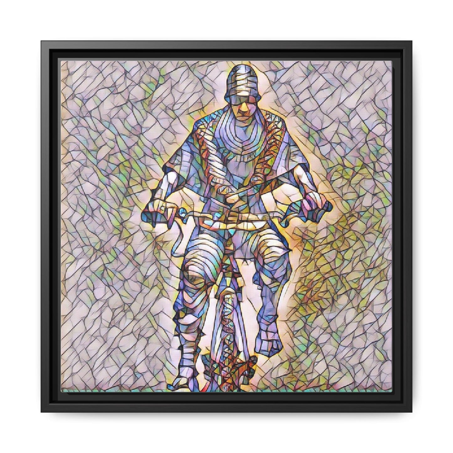 Framed Matte Canvas Art - Stylized Cyclist Illustration