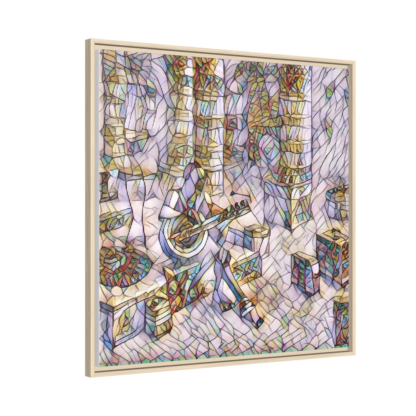 Framed Matte Canvas Art - Abstract Guitarist in Colorful Mosaic