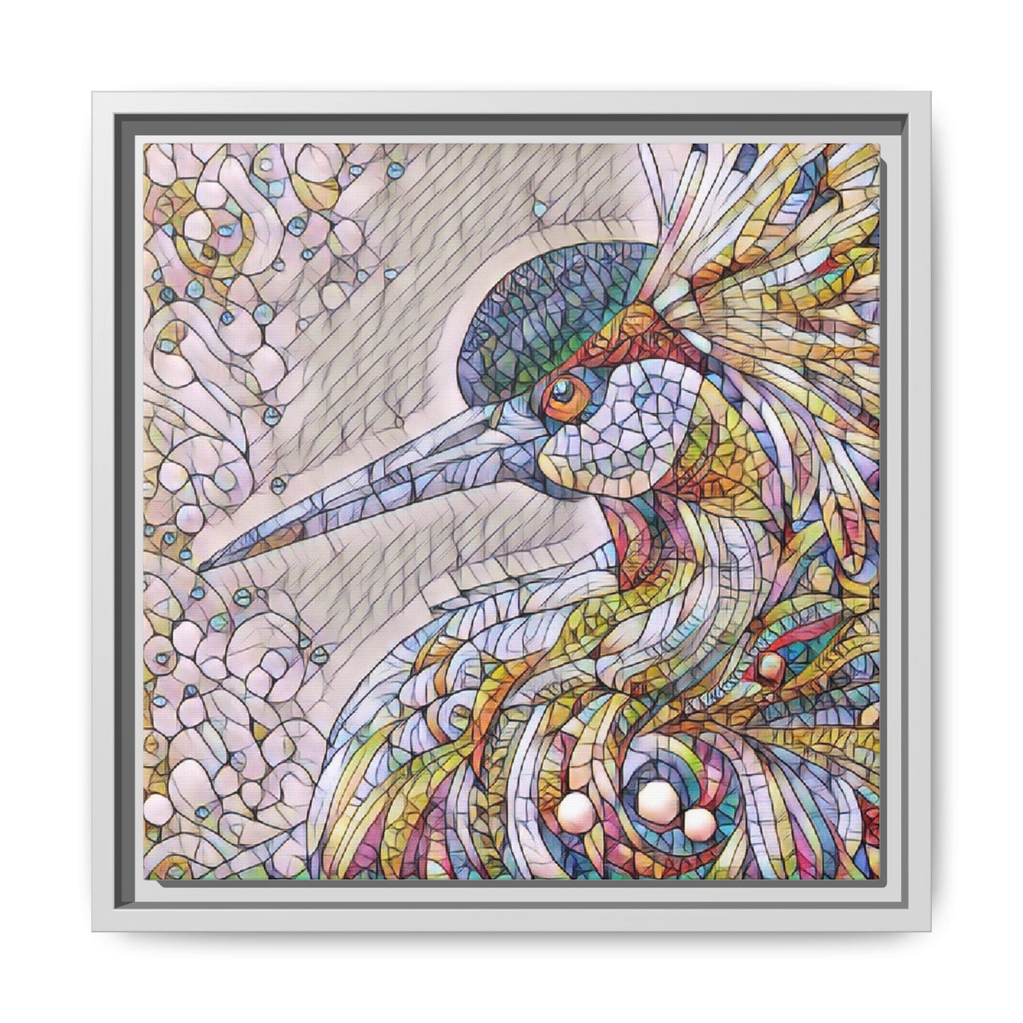 Colorful Stained-Glass Heron Matte Canvas Framed Wall Art