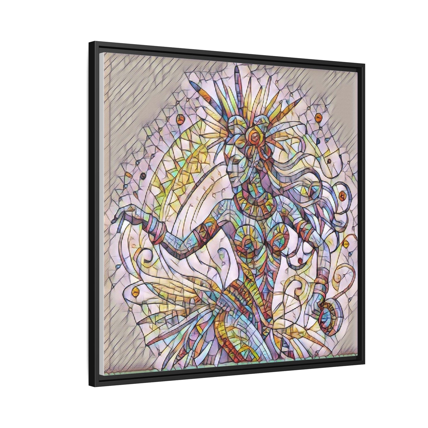 Colorful Mermaid Mosaic Framed Canvas Art — Boho Ocean Wall Decor