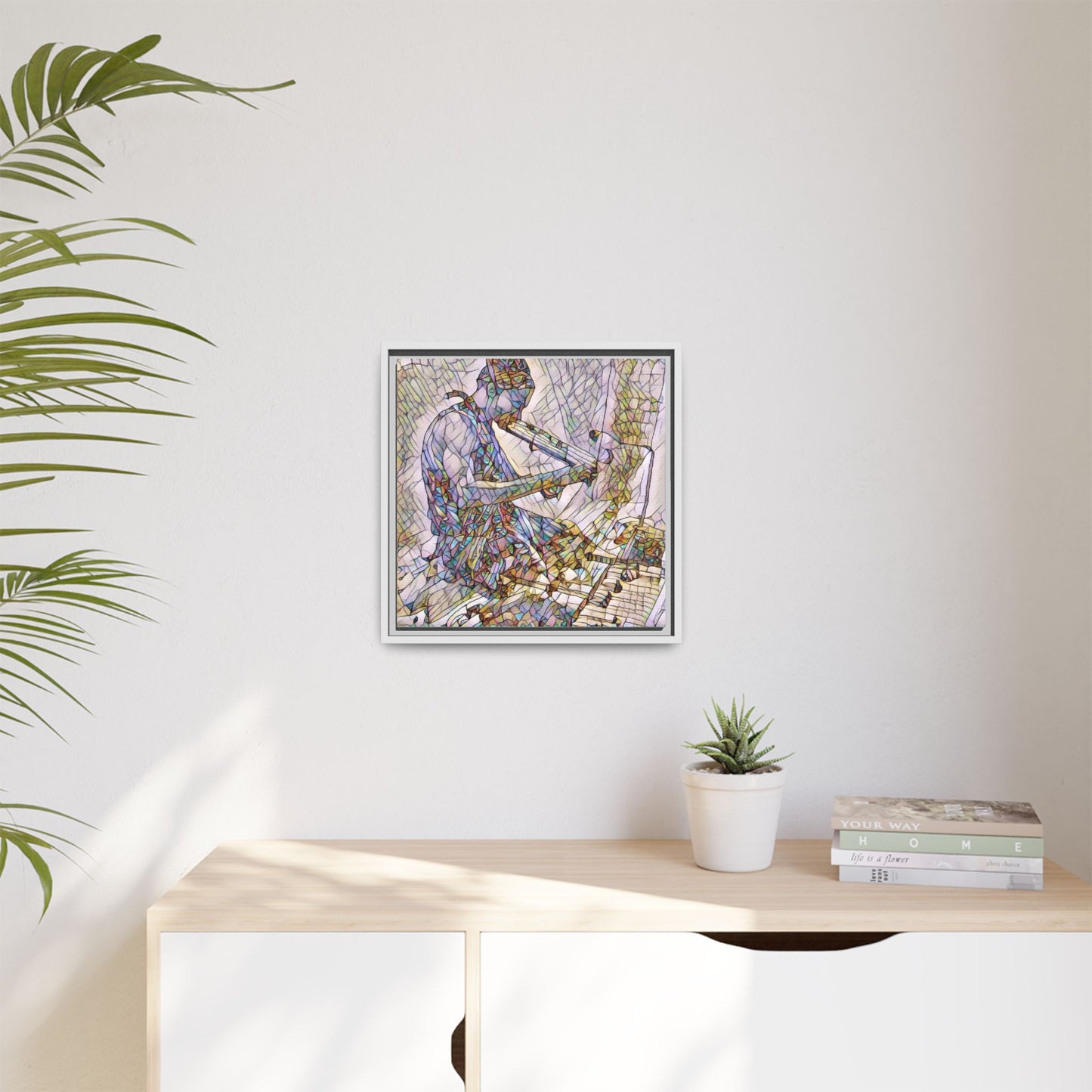 Abstract Violinist Matte Framed Canvas – Colorful Musical Art Print