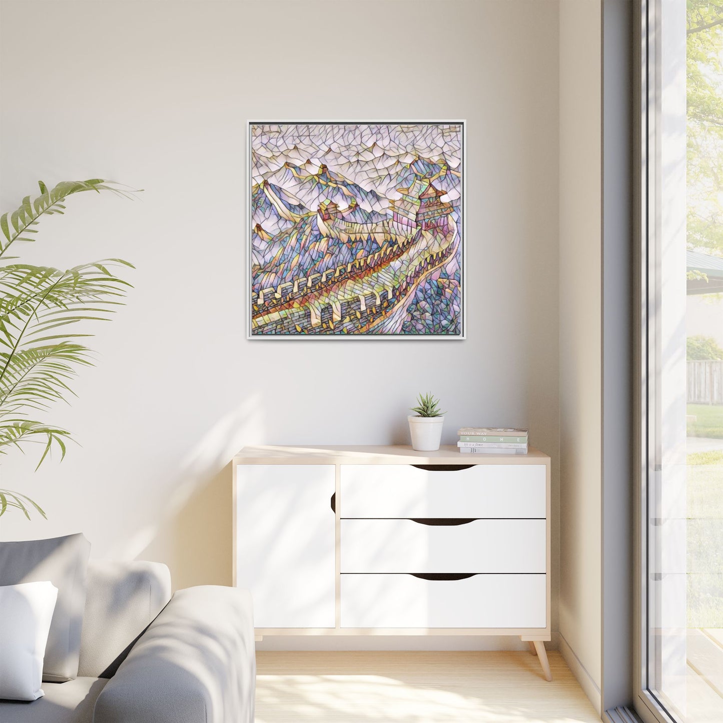 Stained-Glass Great Wall Matte Framed Canvas Print