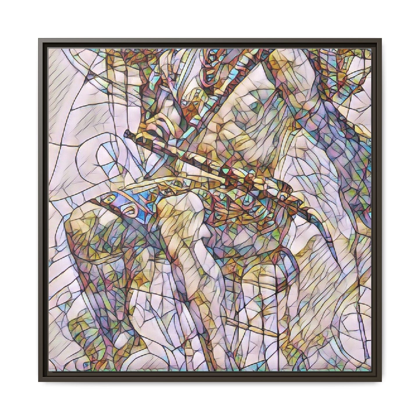 Framed Abstract Musician Canvas Art — Multi‑Color Jazz Saxophone Print