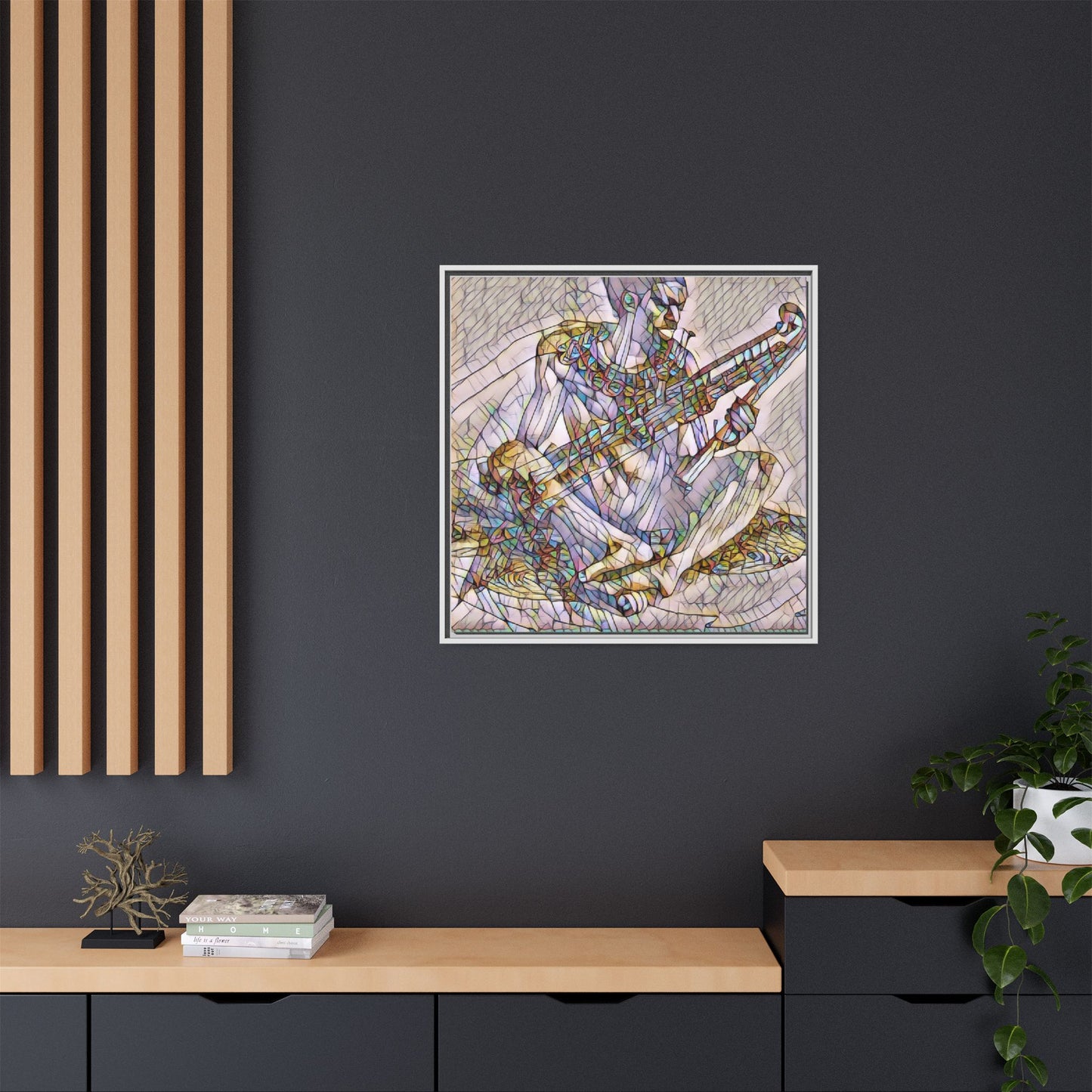 Framed Abstract Musician Canvas Art — Multicolor Modern Wall Decor