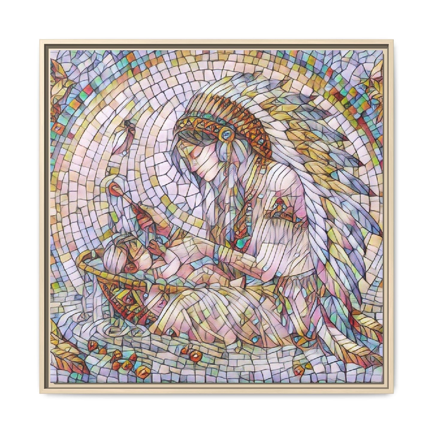 Framed Mosaic Native Mother & Child Matte Canvas Art