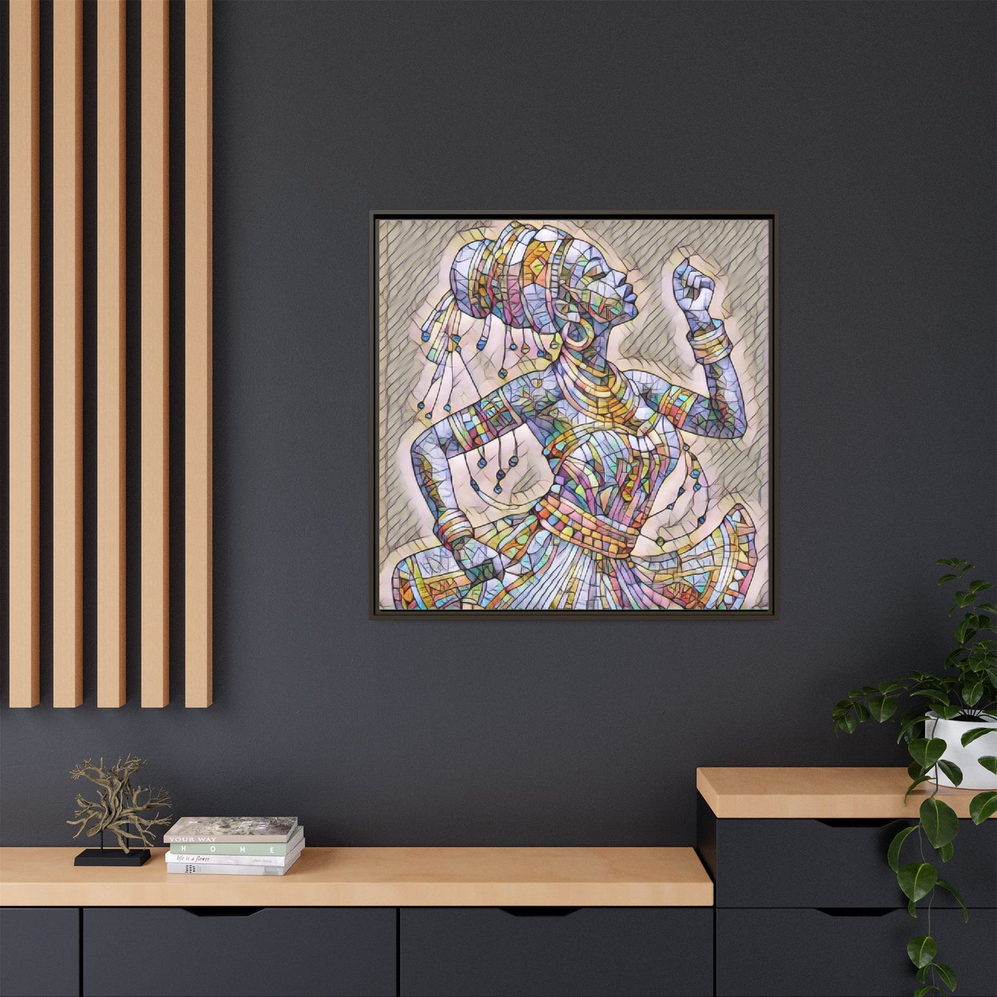 Framed Canvas Art — Colorful Mosaic Dancer
