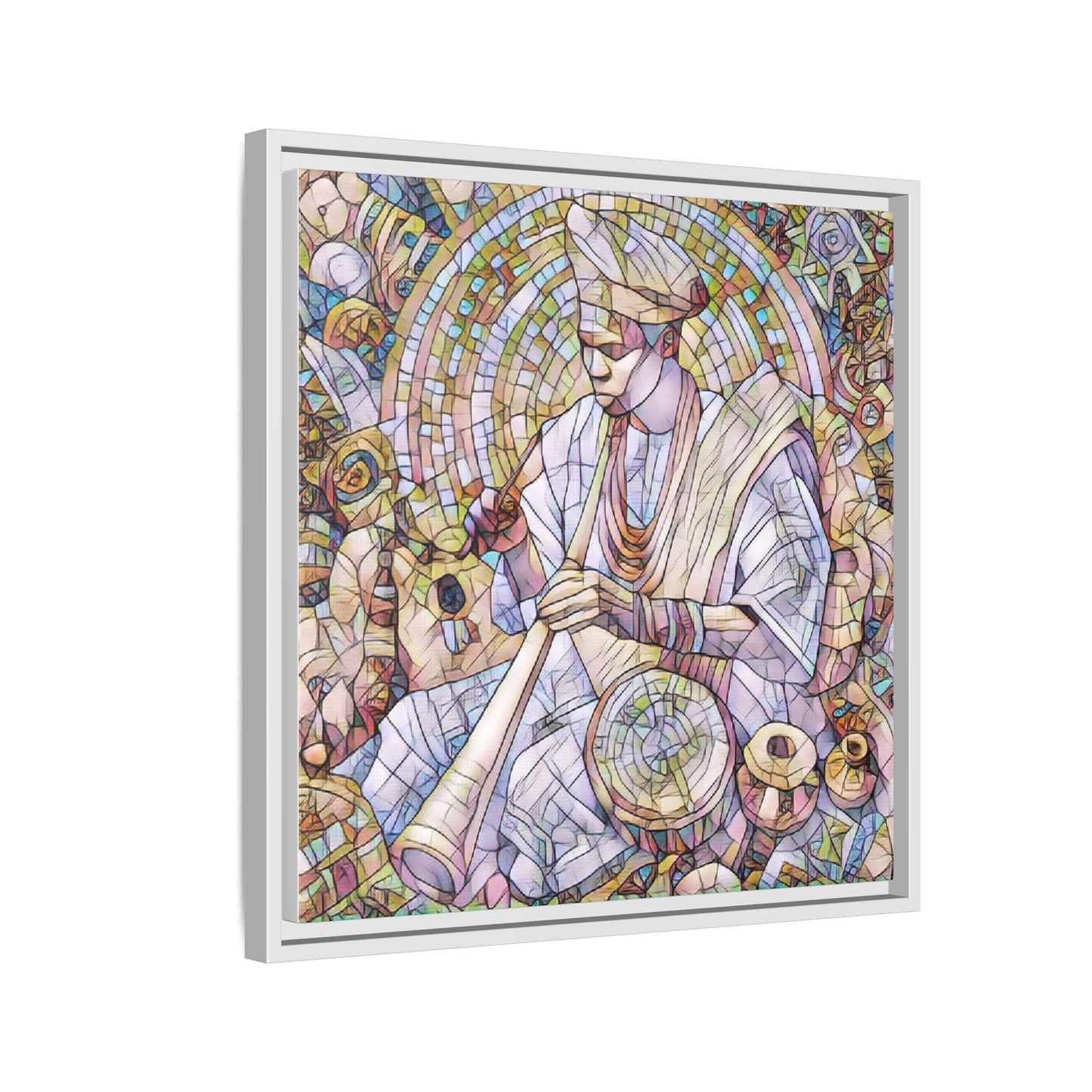 Framed Matte Canvas Print — African Drummer Mosaic Art