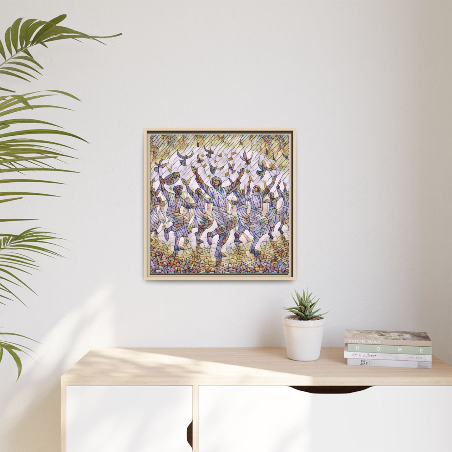 Framed Canvas Art - Joyful Dancers with Doves (Multicolor)