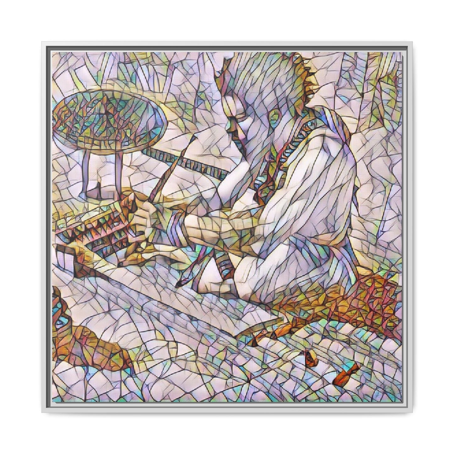 Framed Matte Canvas — Abstract Drummer Mosaic Wall Art