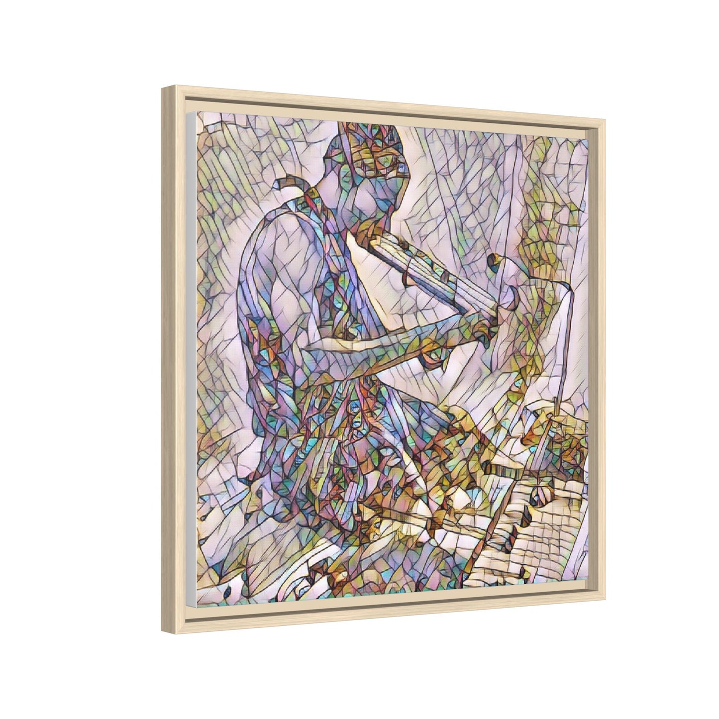 Abstract Violinist Matte Framed Canvas – Colorful Musical Art Print