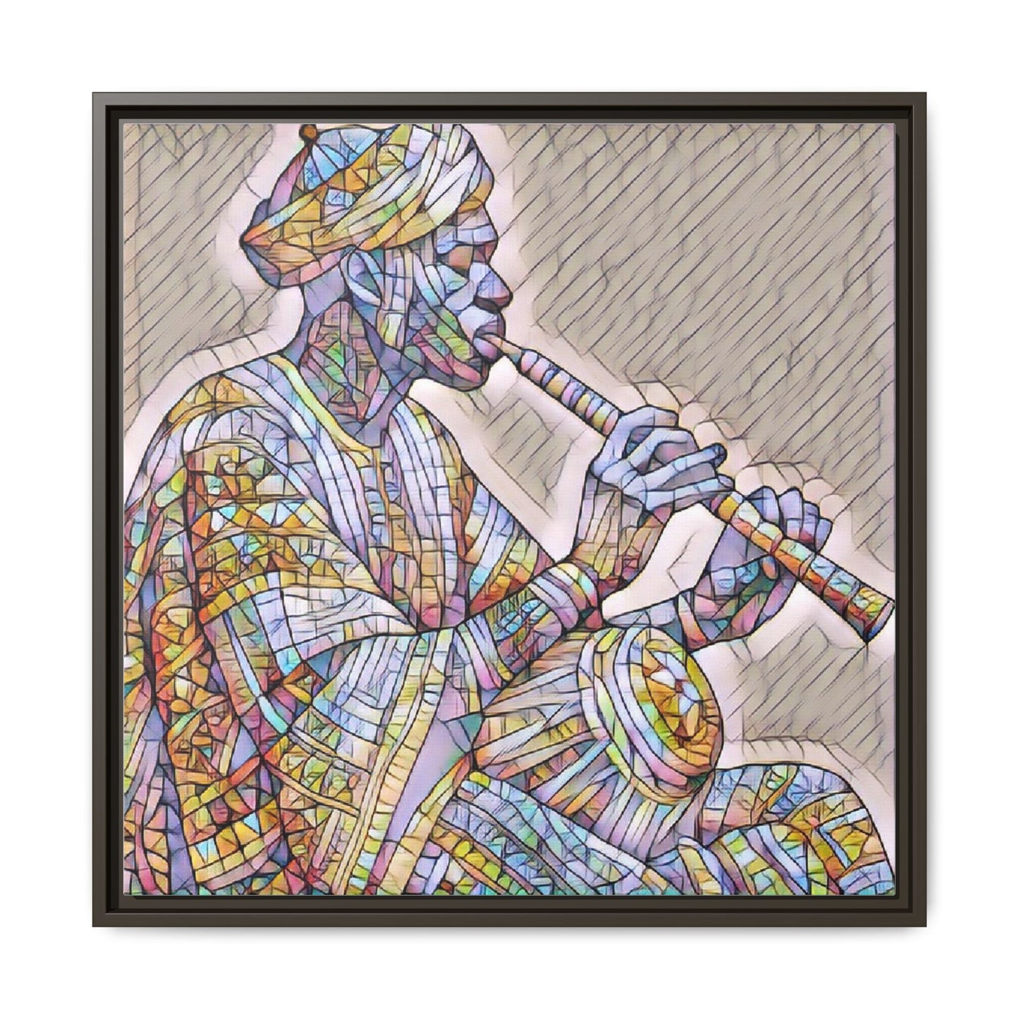 Framed Canvas Art — Colorful Middle Eastern Flute Player Print