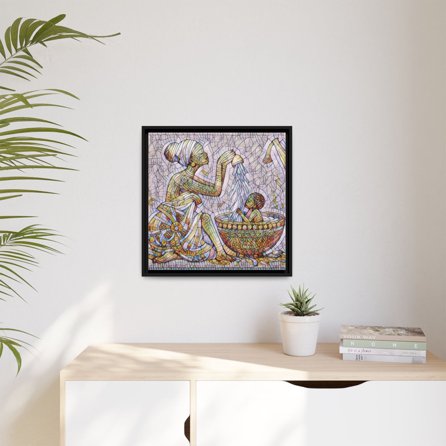 African Mother and Child Mosaic Matte Canvas (Framed)