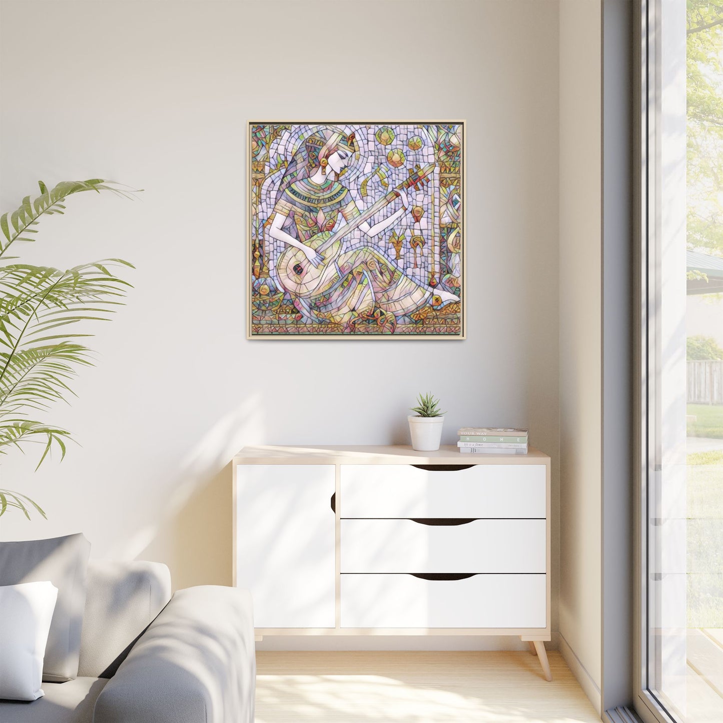 Egyptian Muse Mosaic Matte Canvas Framed Wall Art