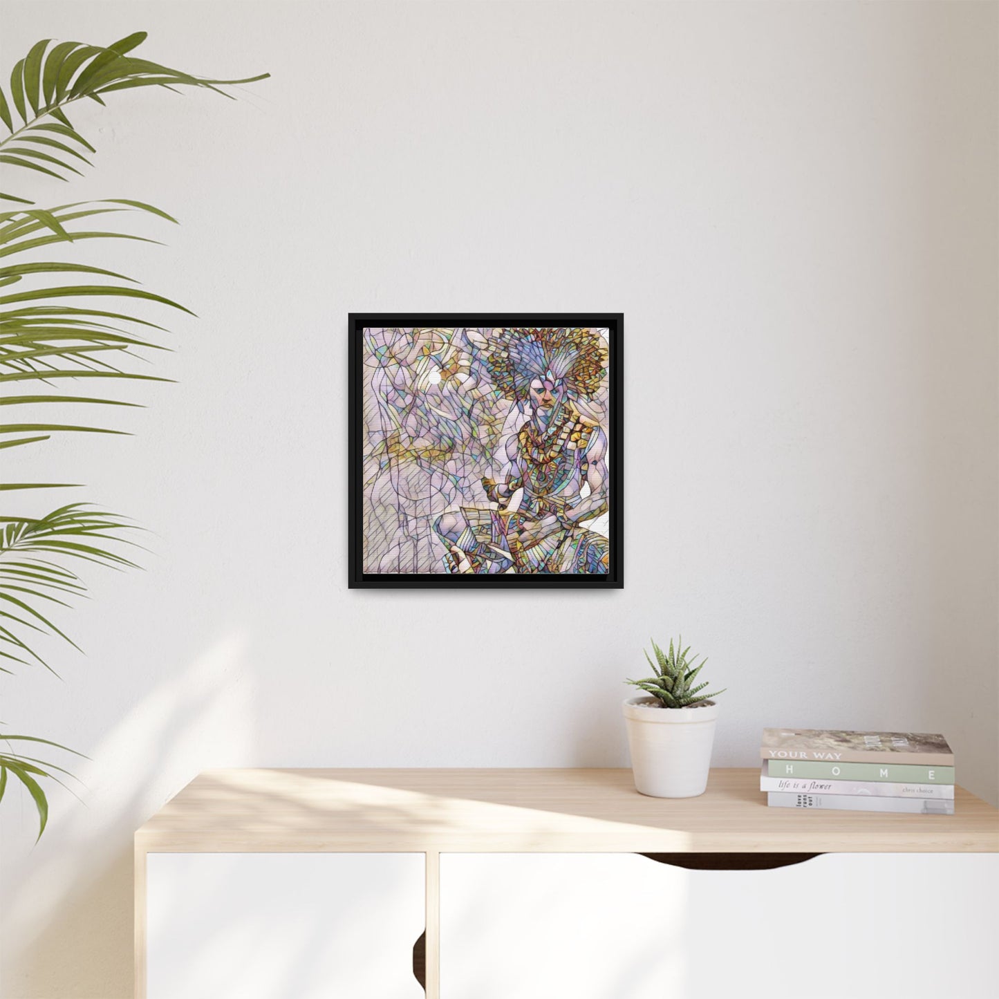 Framed Matte Canvas Art — Colorful Tribal Warrior Illustration